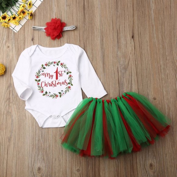 Santa Holidays outfit baby girl set - Picture 2 of 7
